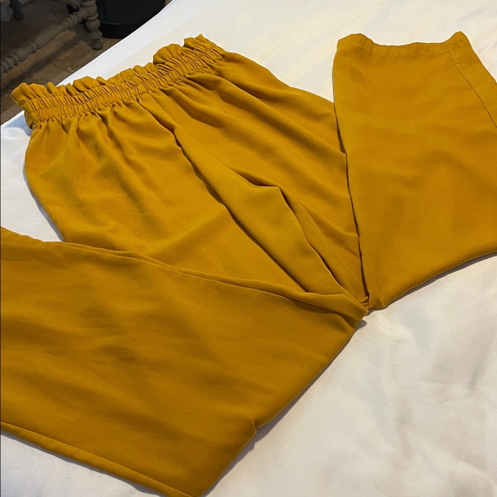 Elegant Mustard Wide-Leg Women's Pants - Picture 8 of 10